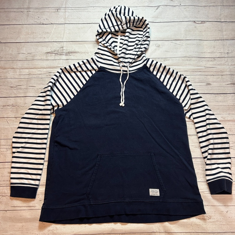 Orvis Hoodie Blue Striped Lightweight Sweater Men's Size XL